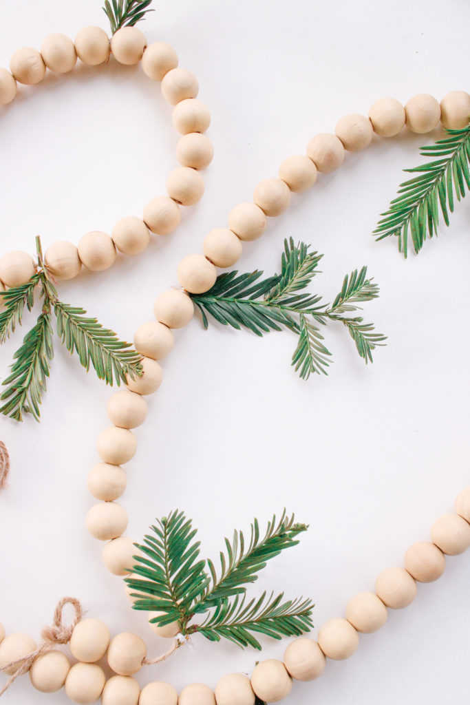Simple Wood Bead Pine Sprig Christmas Garland