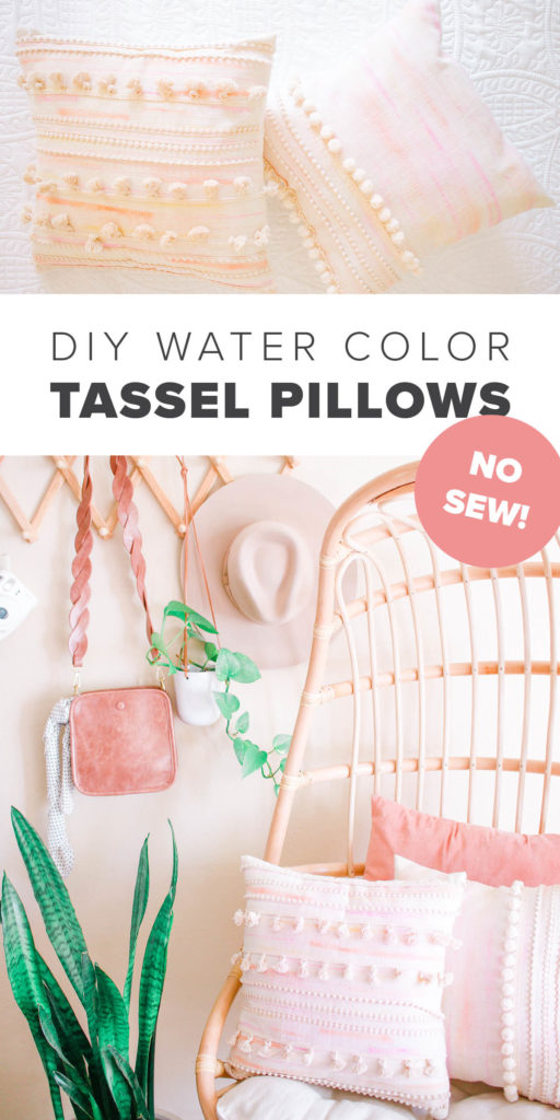DIY 10 Min No Sew Watercolor Tassel Throw Pillow Covers