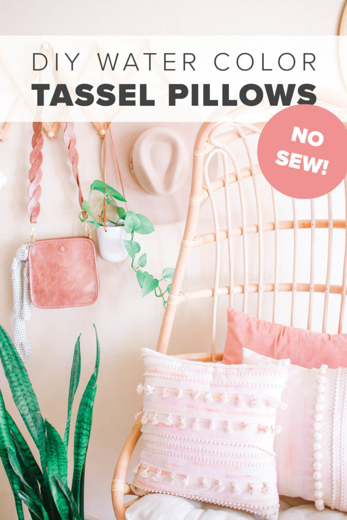 DIY 10 Min No Sew Watercolor Tassel Throw Pillow Covers