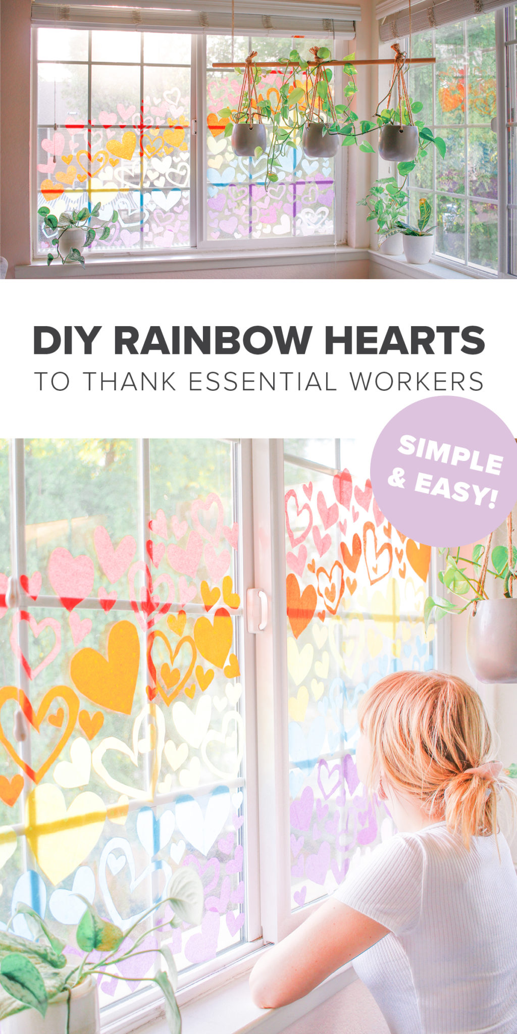 DIY Rainbow Hearts Window to Thank Essential Workers - mikyla