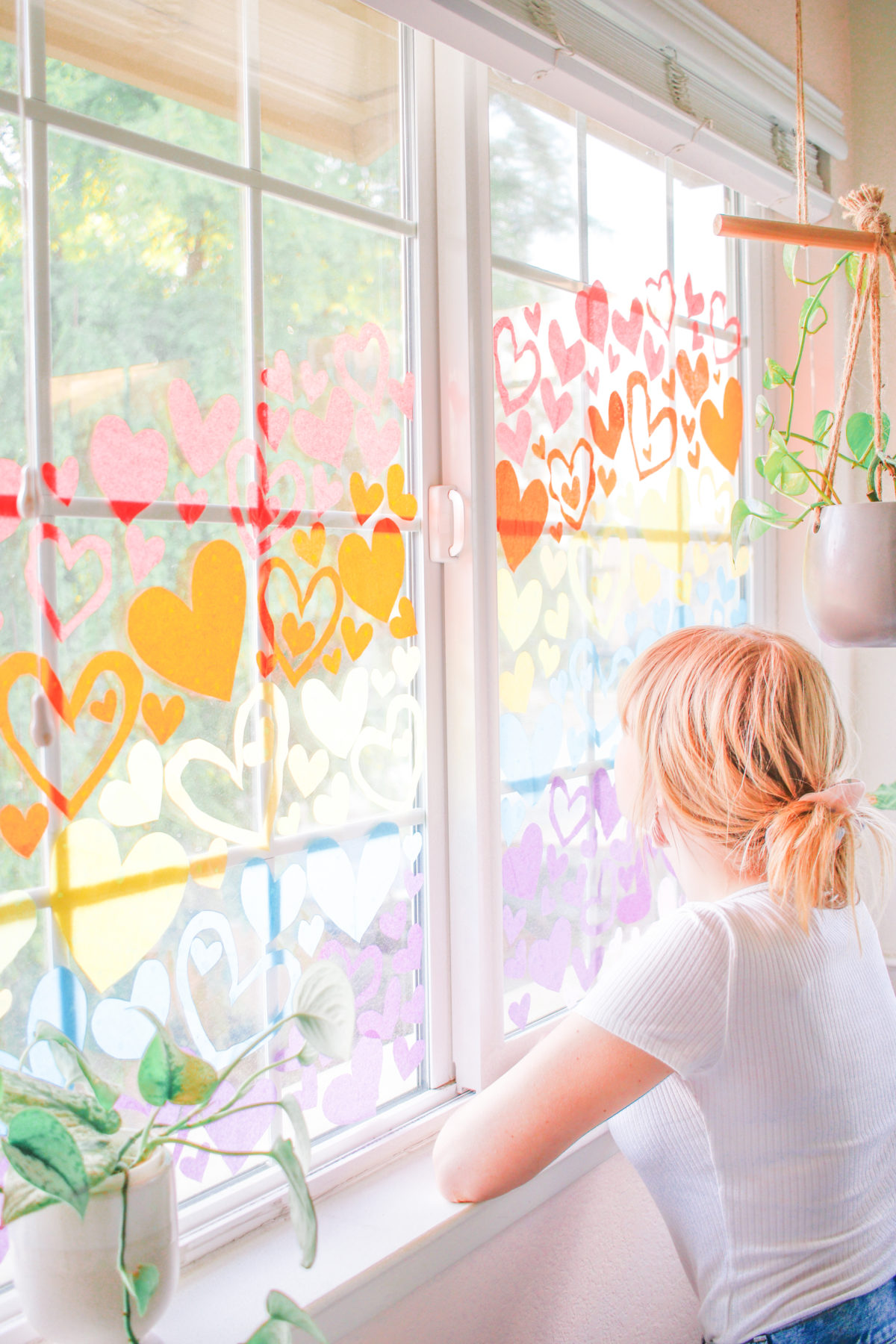 DIY Rainbow Hearts Window to Thank Essential Workers - mikyla