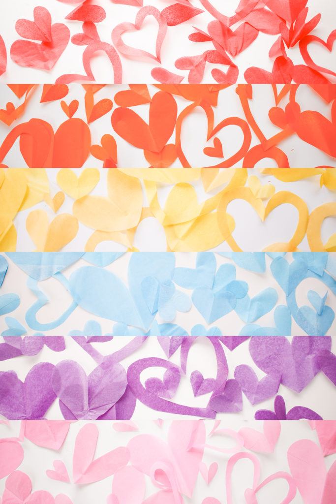 Rainbow tissue paper hearts