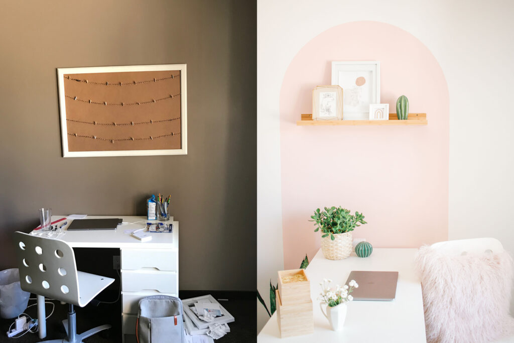 How to Paint a Color Block Arch + Office Makeover before and efter