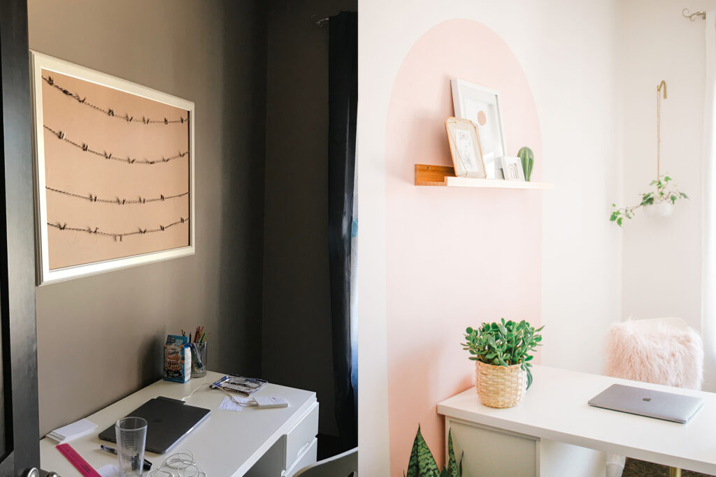 How to Paint a Color Block Arch + Office Makeover before and after