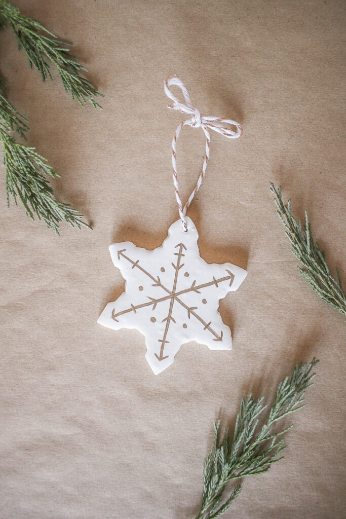 DIY White and Gold Clay Snowflake Christmas Ornament