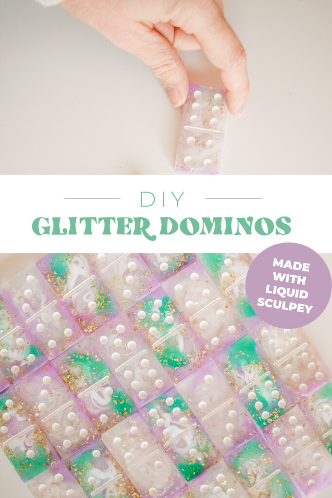 DIY Liquid Sculpey Dominos - Looks Like Resin! Add glitter, dried flowers or fabric to your DIY board game! Plus super easy!