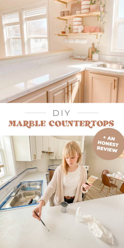 DIY Paint & Epoxy Marble Countertops for your kitchen and bathroom! Honest review and an easy tutorial on how to make a big change on a budget