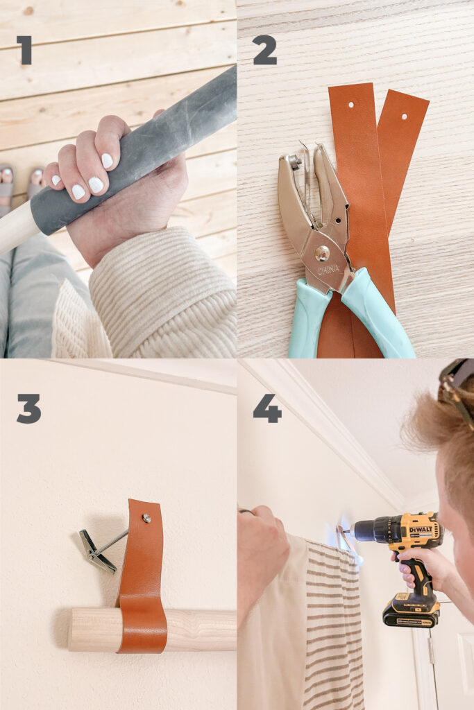 DIY Wooden Curtain Rod for $10 - A home decor hack, make a cute and trendy leather and wood curtain rod for cheap!