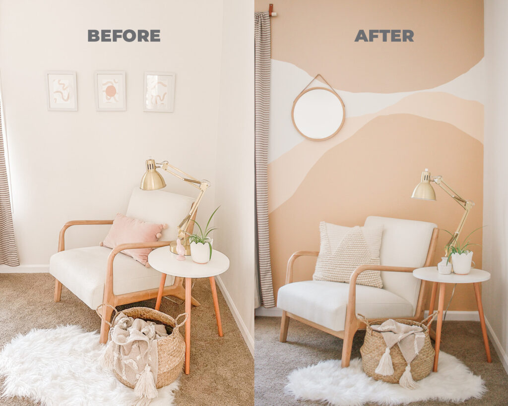 DIY Painted Accent Wall Mural - Abstract, boho, simple and easy! Make a statement with this accent wall mural tutorial! Perfect home decor!
