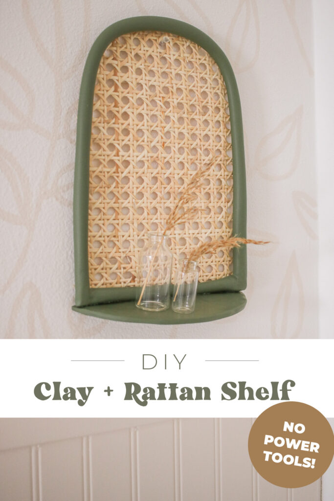 DIY Cane & Clay Arch Rattan Shelf that uses NO power tools and is so easy to make for the perfect boho home decor!