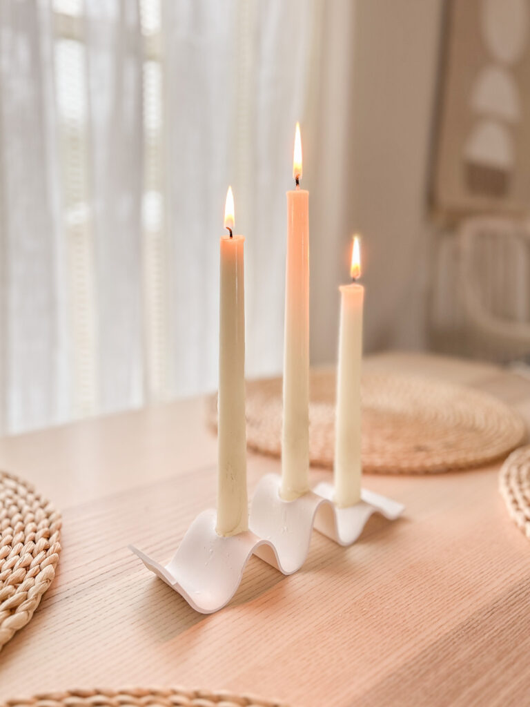 DIY Wavy Polymer Clay Candelabra Candle Holder. The perfect home decor DIY, for cozy, modern vibes. Make this easy DIY in minutes!