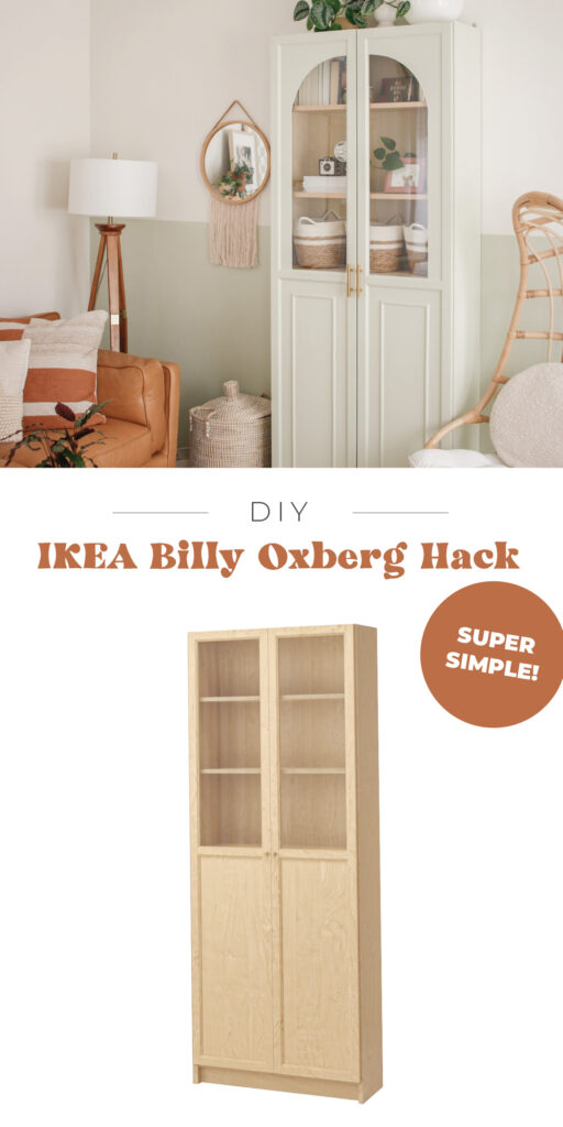 DIY Ikea Billy Oxberg Arched Cabinet Hack. This transformed our living room for a fraction of the price that a cabinet like this would cost!