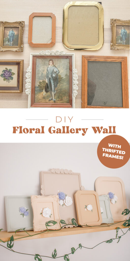 DIY Floral Gallery Wall made with thrift store frames and 3D flowers - it makes the perfect easy & cheap wall art decor!