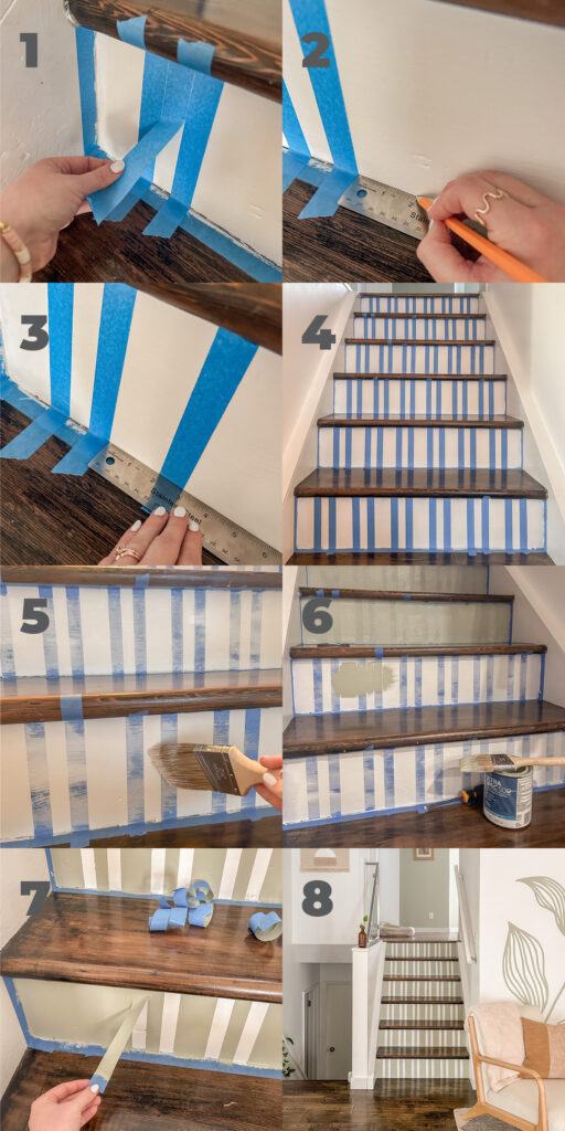 Striped Painted Stairs Mural Tutorial of painted stair risers that are so cheap and easy to do in your home.